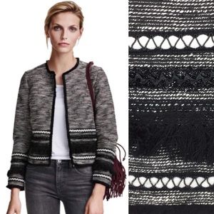 H&M Tweed Fringed Jacket Black & White Sz 8